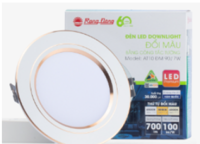 Downlight đổi màu DAT10L 90/7W viền vàng  Rạng Đông