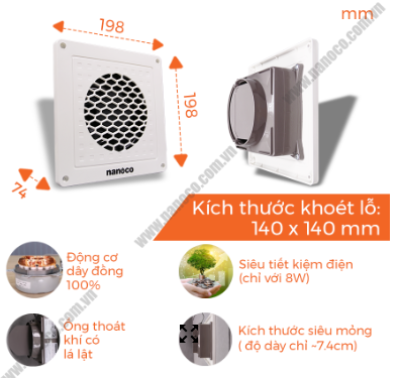 Quạt hút tường lỗ khoét 140mm NMV1421 Nanoco