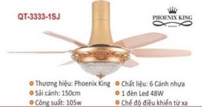 Thương Hiệu Phoenix King  Động Cơ AC 105W Cao CấpCó  Khiển Từ Xa Sải Cánh 1,44m  Chất Liệu 8 Cánh Gỗ 